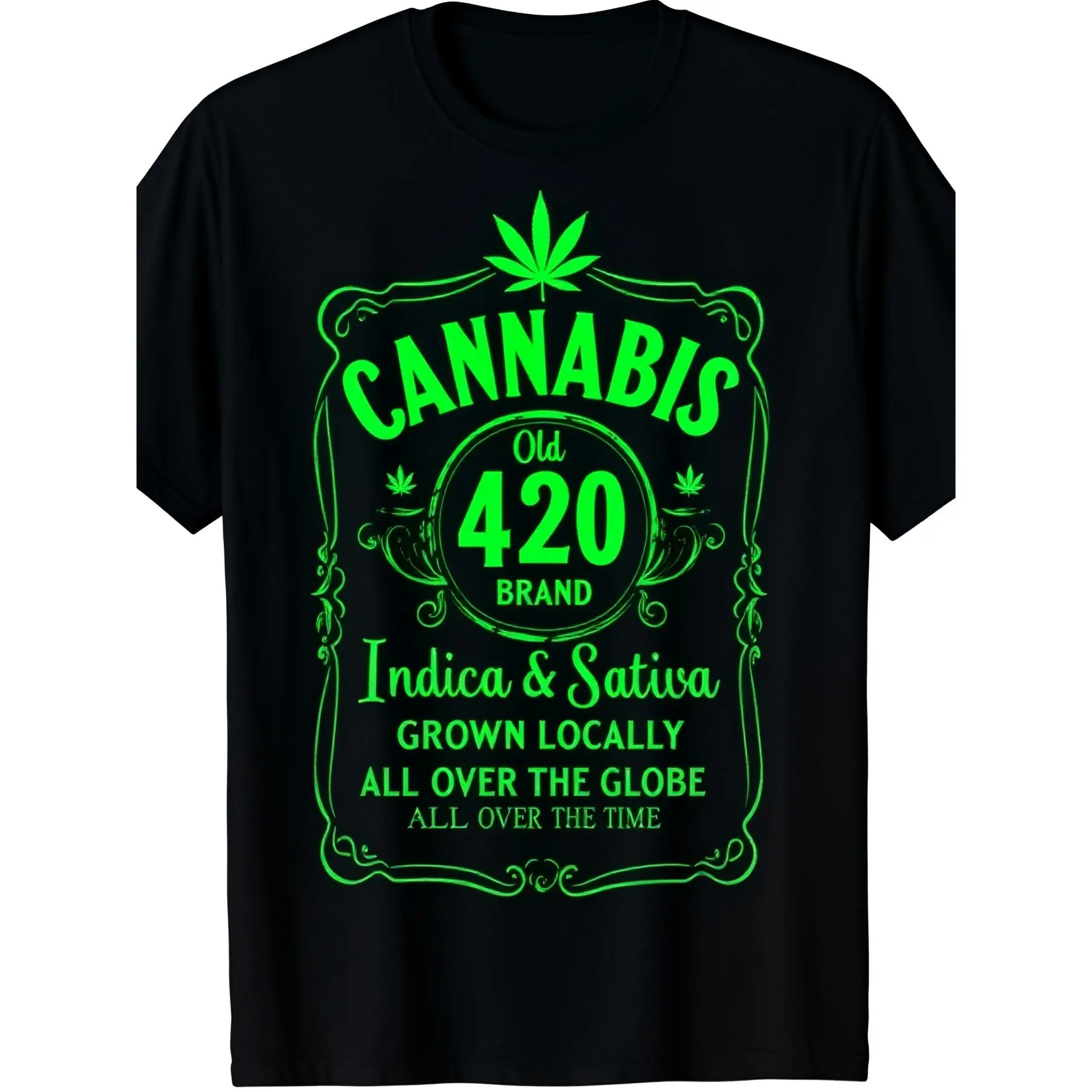 High Time Old 420 Quality Indica Sativa Weed Tee T‑Shirt S‑5XL Men's Crew Neck Tee, Casual Summer Must‑have Fashionable Tee, Retro Casual Short‑sleeved T‑shirt with a Round Neck and Printed Pattern