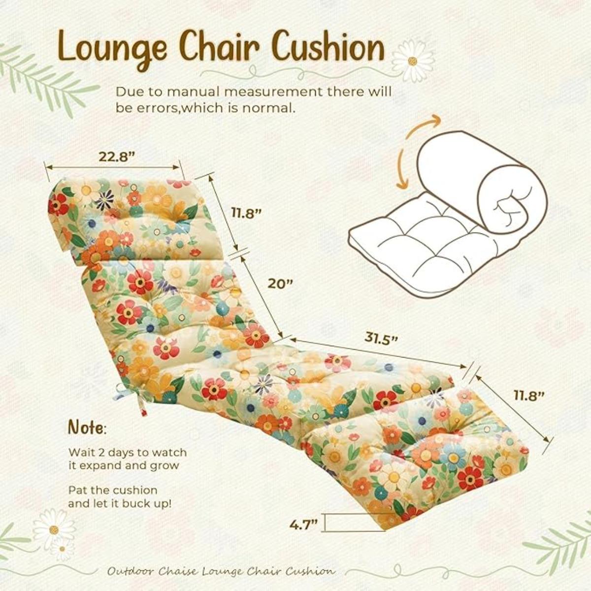 Outdoor Chaise Lounge Chair Cushion 75.1 x 22.8 x 4.7 Inches 100% Waterproof Replacement Cotton Patio Pool Lounge Chair Cushion for Outdoor Furniture with Ties