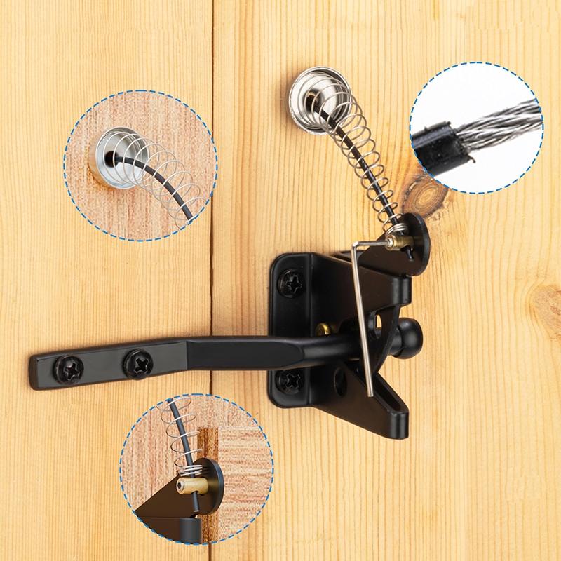 Self Locking Gate Latch with Spring Cable Pull, Automatic Gravity Lever Gate Fence Door Lock, Door Security Lock for Wooden Fence/Vinyl Door/Aluminum Gate