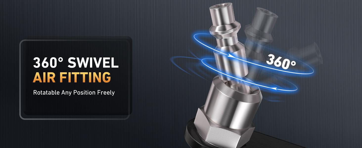 Pneumatic Tool Rafter Hook Hanger with 1/4 Inch & 360° Swivel Air Fitting, Lightweight Aluminum Air Tool Organizer Holder, L Shaped Hook for Air Nailer, Air Hammer, Air Blow Gun