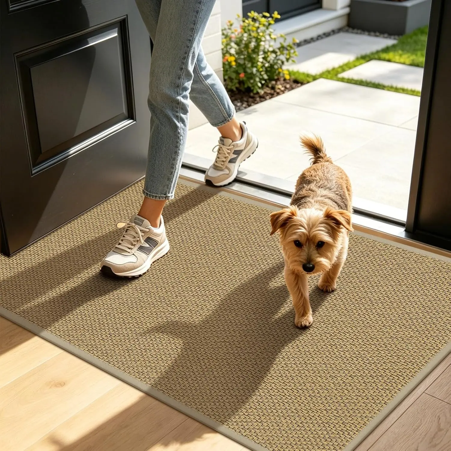 Door Mat Indoor Entrance 17"x29", Ultra Thin Indoor Door mat, Absorbent Washable Entryway Doormats, Low-Profile Dirt Trapper Doormat Entry Inside Door Mats Front Floor Mats, Beige