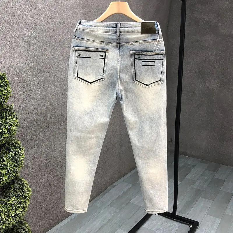 Spring and Autumn Ripped Jeans Men's Slim-fitting Small Feet Light-colored Summer Pants New Designer Kpop Men's Thin Trousers