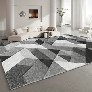 Velvet Area Rug, Black White & Grey Modern Geometric Abstract Non-Slip Washable Low-Pile Carpet for Living Room Bedroom Dining Room
