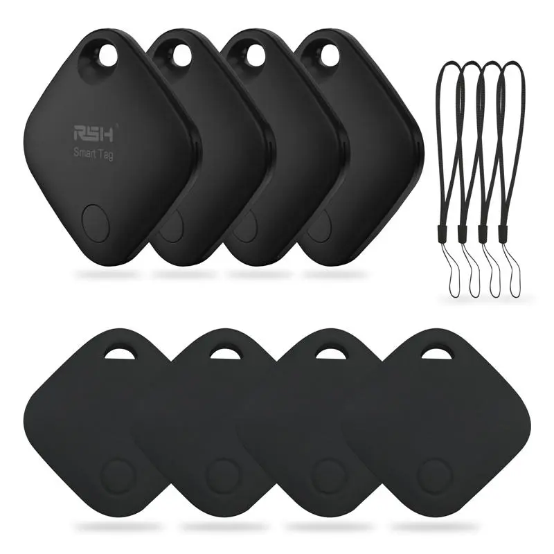 RSH Smart tag iOS/Android Lost Alarm Bundle, Wireless Positioning Tracker, Compatible with Apple Find My/google Find HUB, Tracks Keys Luggage Cars Bikes Bags Wallets, Includes 4 Tags