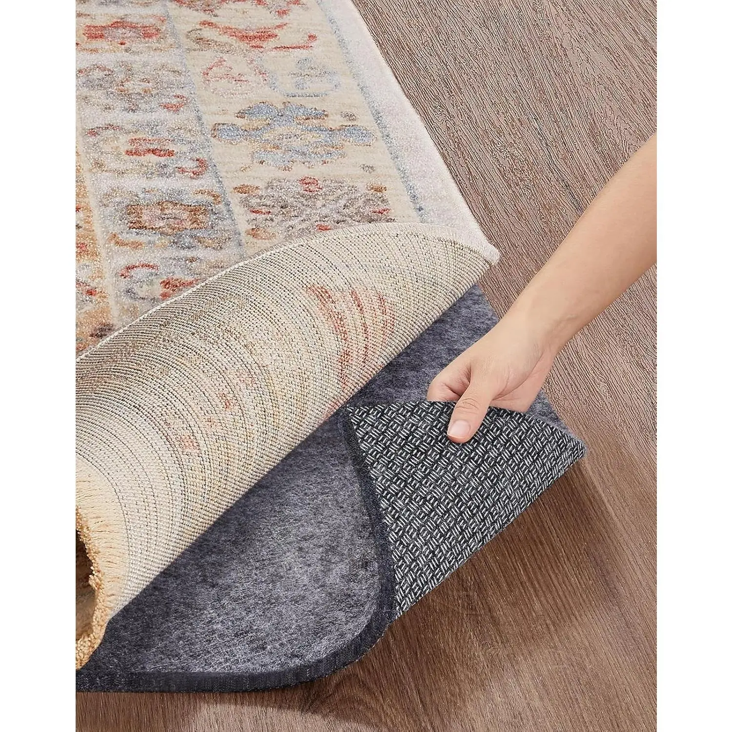 Non-Slip Cushioned Rug Pad Gripper, Felt & Silicone Backing, 8x10 ft, 1/4 in Thick Carpet Liner Protector Mat for Area Rugs & Hardwood Floors with 99+ Anti-Slip Strips Pattern