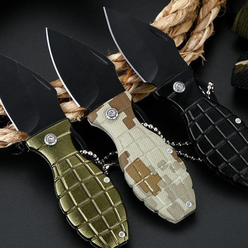 Creative Hand Grenade Shaped Knife, Outdoor Folding High Hardness Stainless Steel Camping Non-Slip Portable Fruit Knife Survival Gift