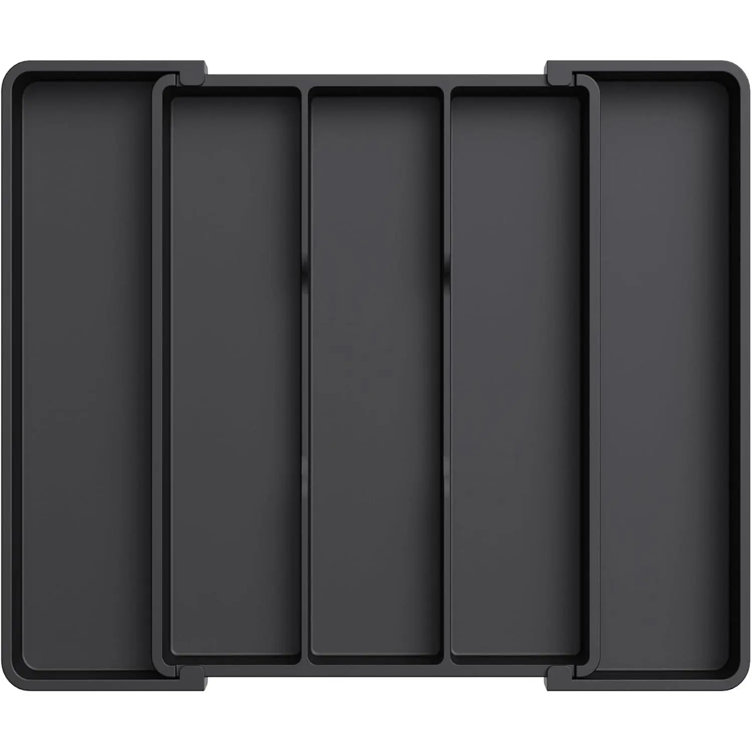 Utensil Organizer for Kitchen Drawers, Expandable Cooking Utensil Tray, Adjustable Cutlery Silverware Flatware Holder, Plastic Spatula Tools Storage Divider, 11-18 x 14", Black