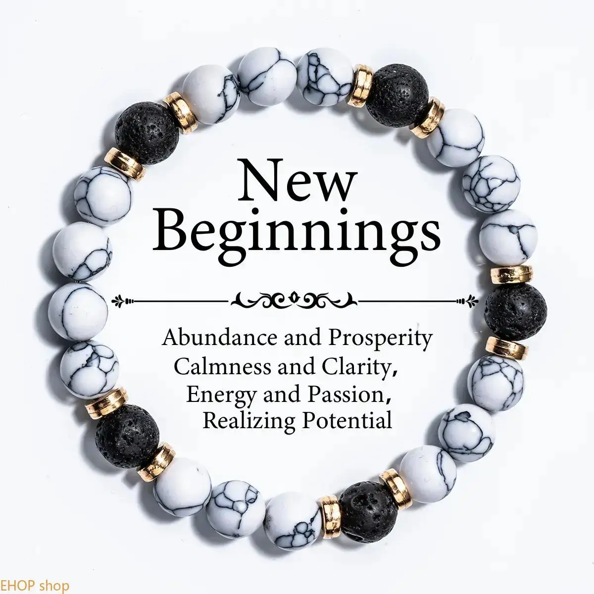 Handcrafted White Turquoise & Lava Stone Bracelet, Symbolizes New Beginnings, Abundance & Prosperity, And Resilient Jewelry For Men And Women