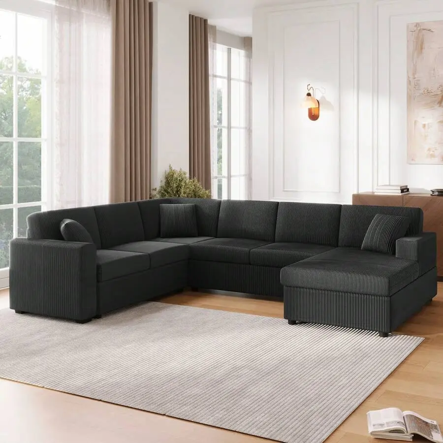 Oversized Sectional Sofa 115.3" U-Shaped Sofa With A Chaise Lounge And Three Soft Throw Pillows Living Room