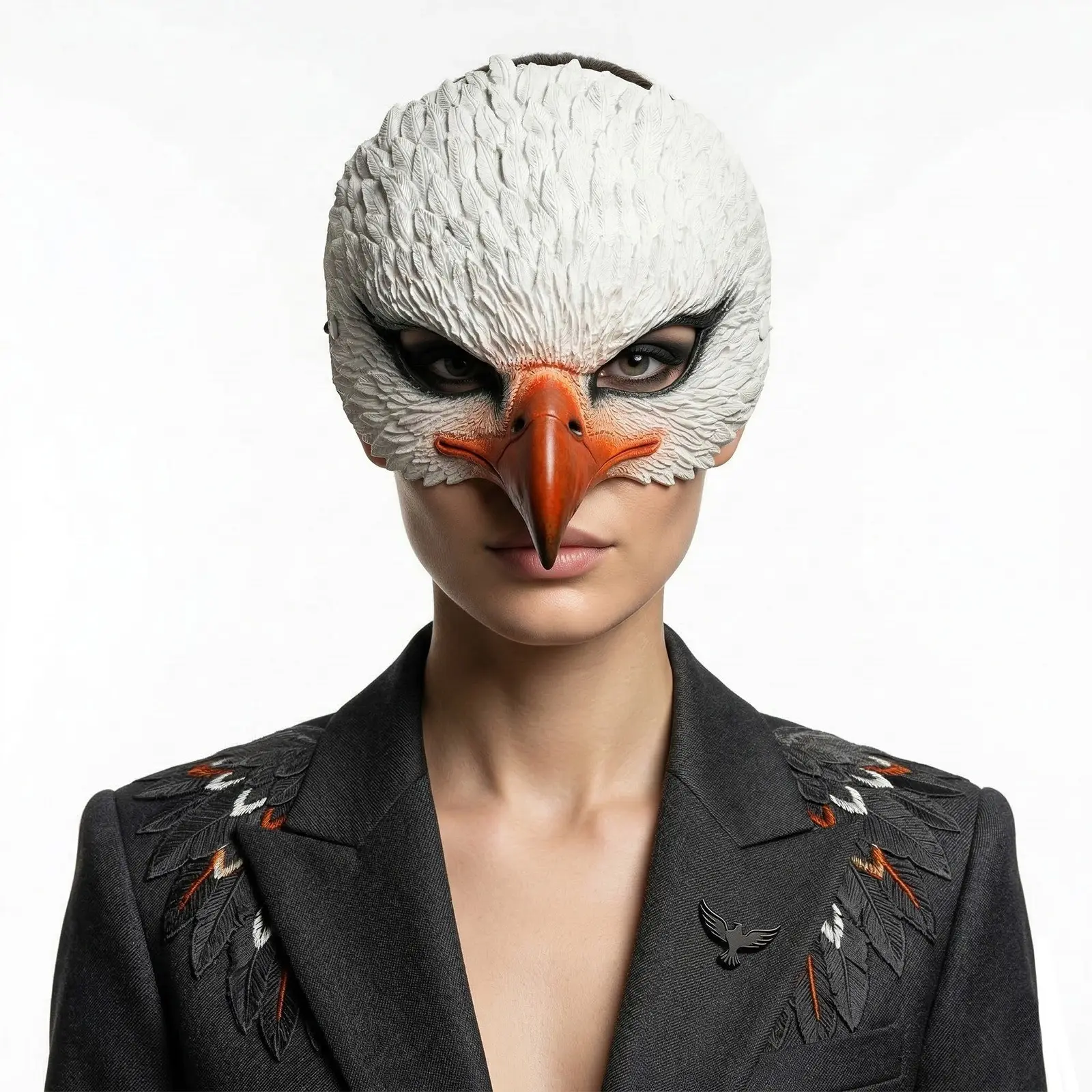 Eagle Animal Mask, Viral Bald Eagle Half Face Costume Mask, Realistic 3D Feather Hawk Face Cover, Lightweight PU Foam Adjustable Elastic Party Mask, Breathable Photo Prop for Halloween Cosplay Fashion Shoot Club Party