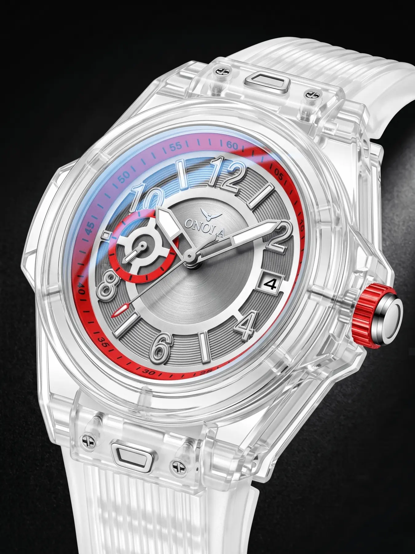 ONOLA Men's Quartz Watch,Transparent Case Watch, Men's Fashionable Business Watch, Men's Sporty Fashion Watch, Silicone Strap Skeleton Sport Watch, Versatile Everyday Quartz Watch, Quartz Analog Wristwatch Perfect for Holiday Gifts and Everyday Wear