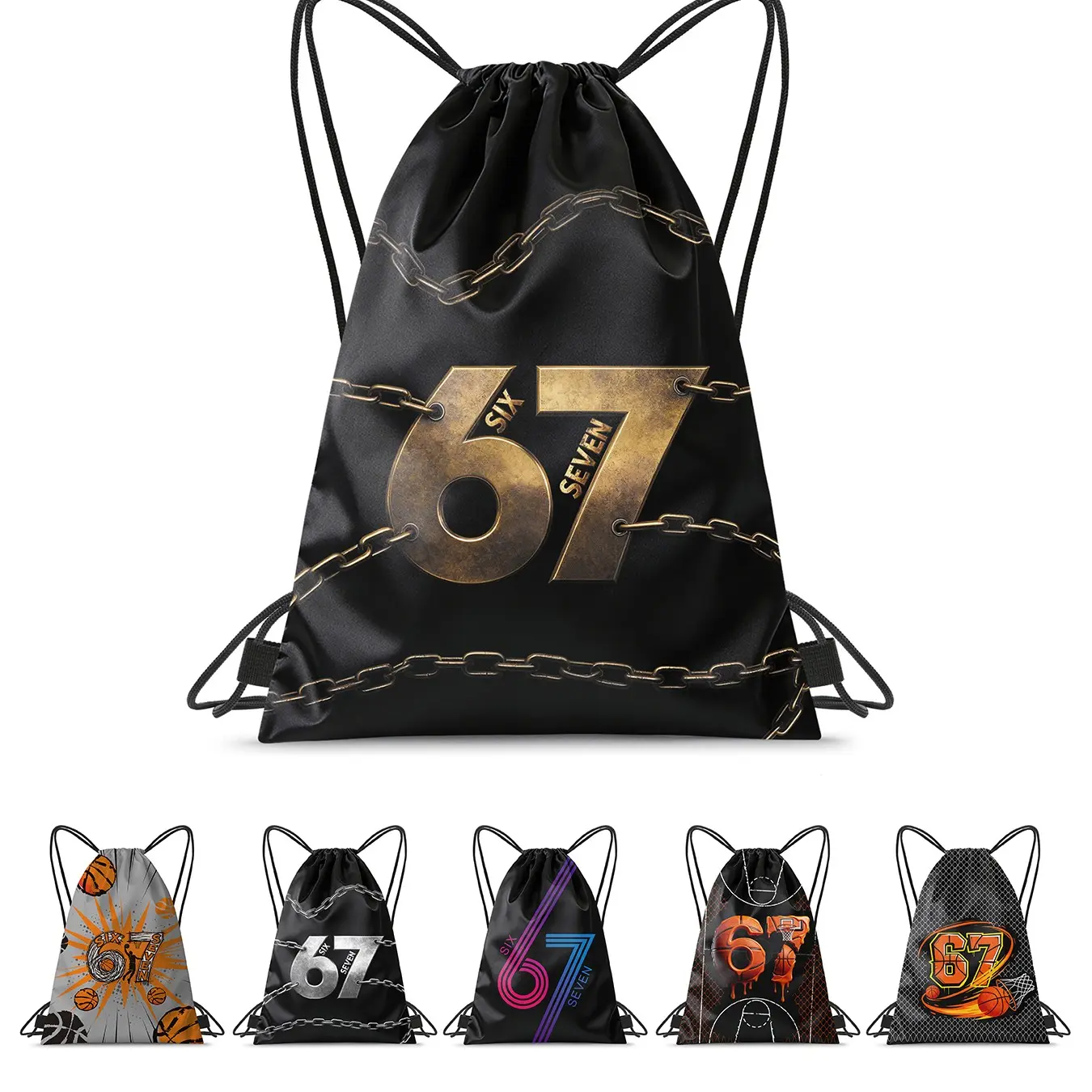 67 SIX SEVEN Gen Alpha Meme basketball Pattern, drawstring cinch sack, basketball backpack, suitable for sports, swimming, fitness, outdoor hiking and travel, unisex, ideal holiday gift