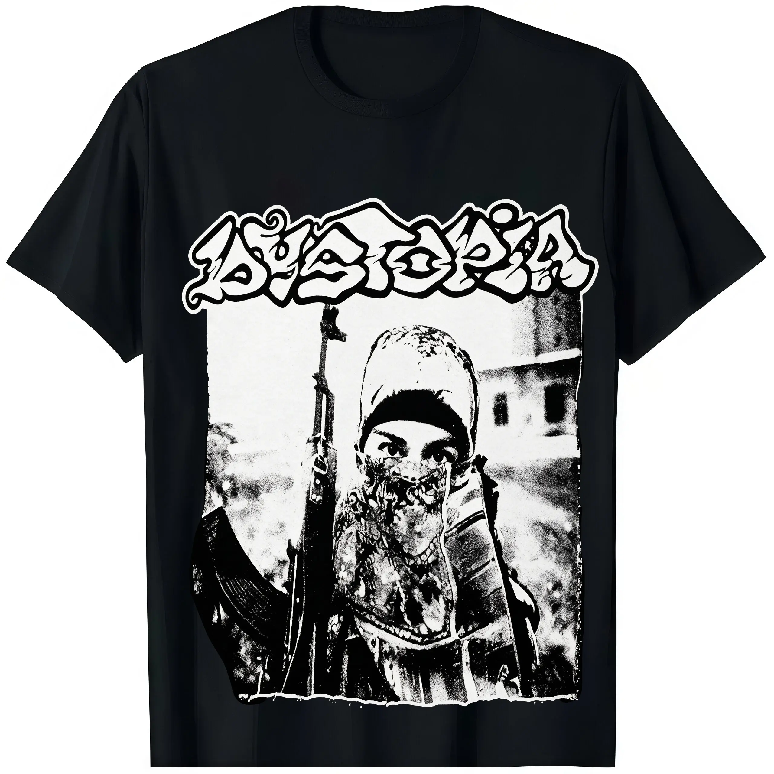 🎵 🎸 100% Cotton Round Neck Short-Sleeve Dystopia Hardcore Punk Graphic T-Shirt, Grind Metal Band Vintage Distressed Alt Streetwear Unisex Top