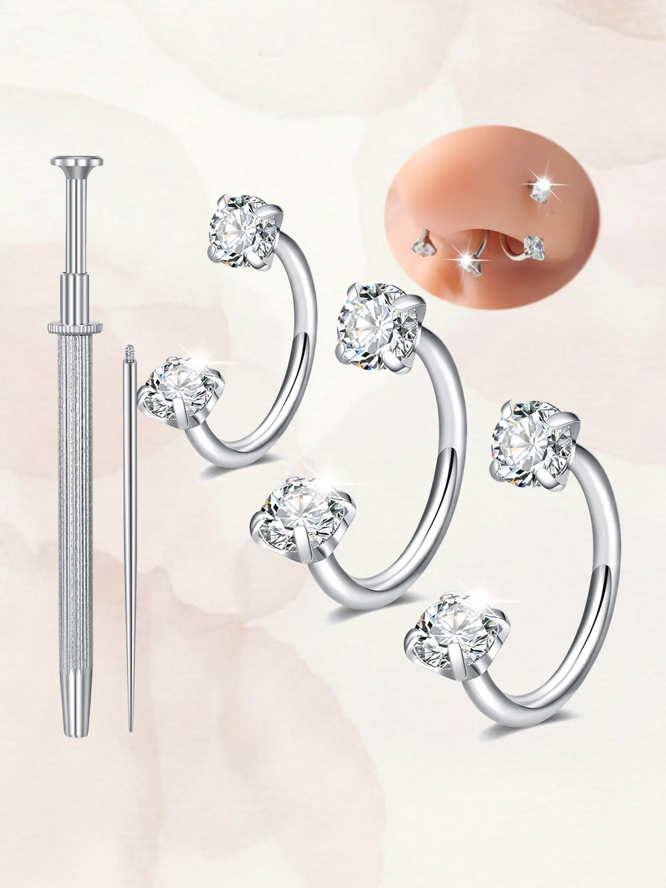 20G Surgical Steel Horseshoe Nose Ring for Women, Double CZ U Shaped Septum Ring, 6mm 7mm 8mm Cartilage Helix Pierced Ring Tragus Earring Hoop, Silver Gold Lip Piercing Jewelry Small Hoop