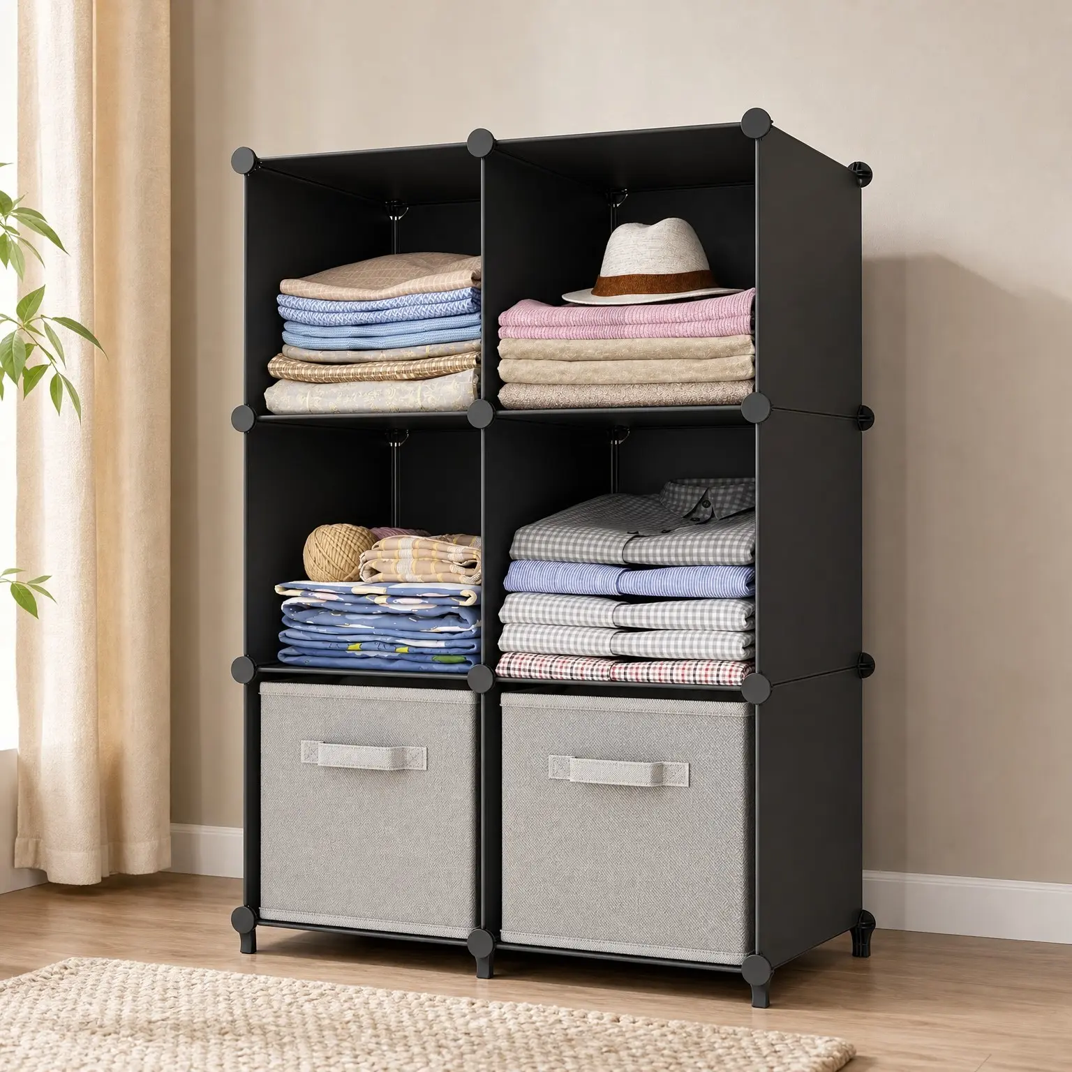 Stackable Cube Storage Organizer, Modular Closet Organizers and Storage, 6 Cube Clothes Storage, Portable Bathroom Closet Organizer, Cubby Storage Shelf for Books, Bedroom, Living RoomGift