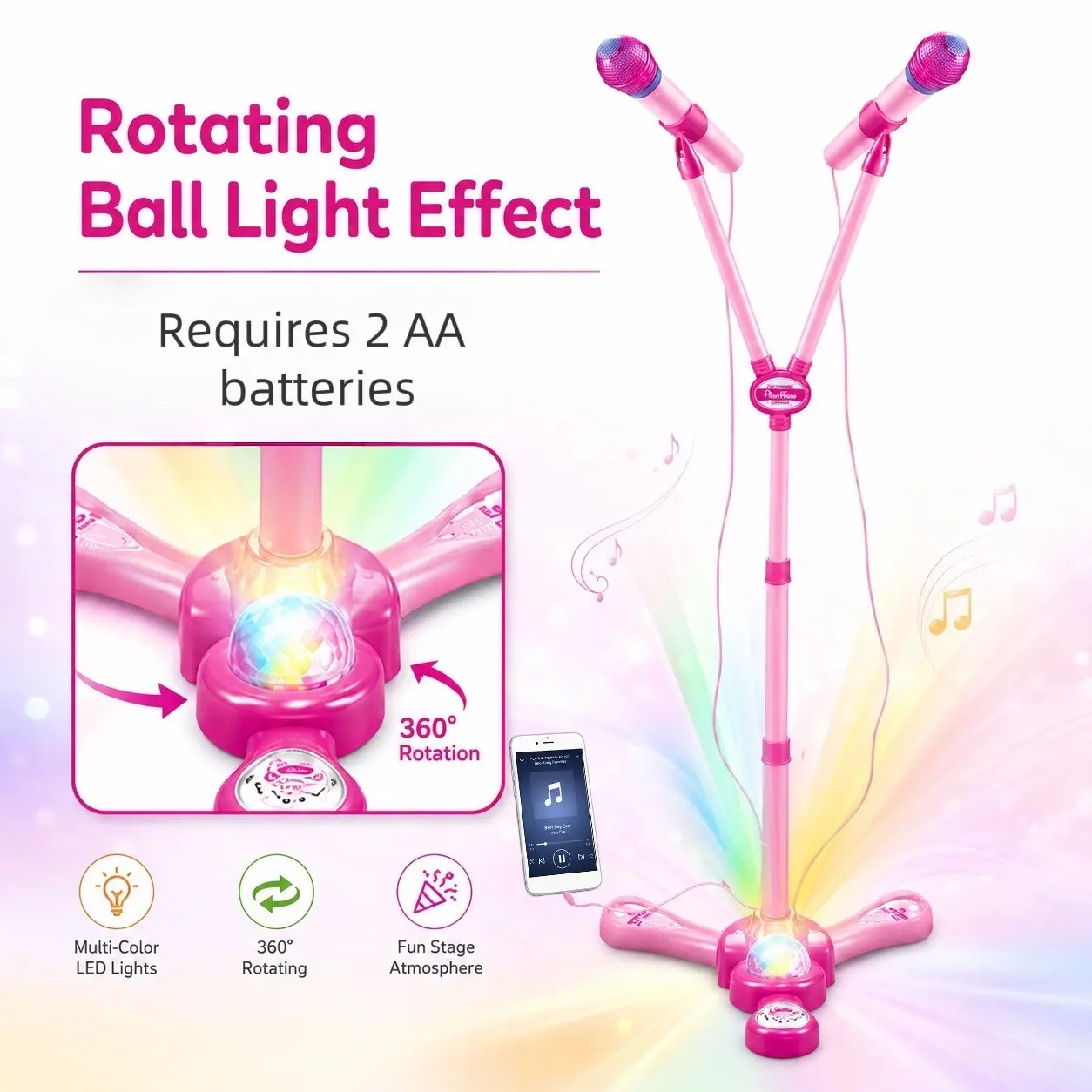 New Singer Dedicated K Song Machine, Rechargeable Kids Karaoke Machine with Adjustable Stand, Colorful Stage Flashlight, Ideal Gift