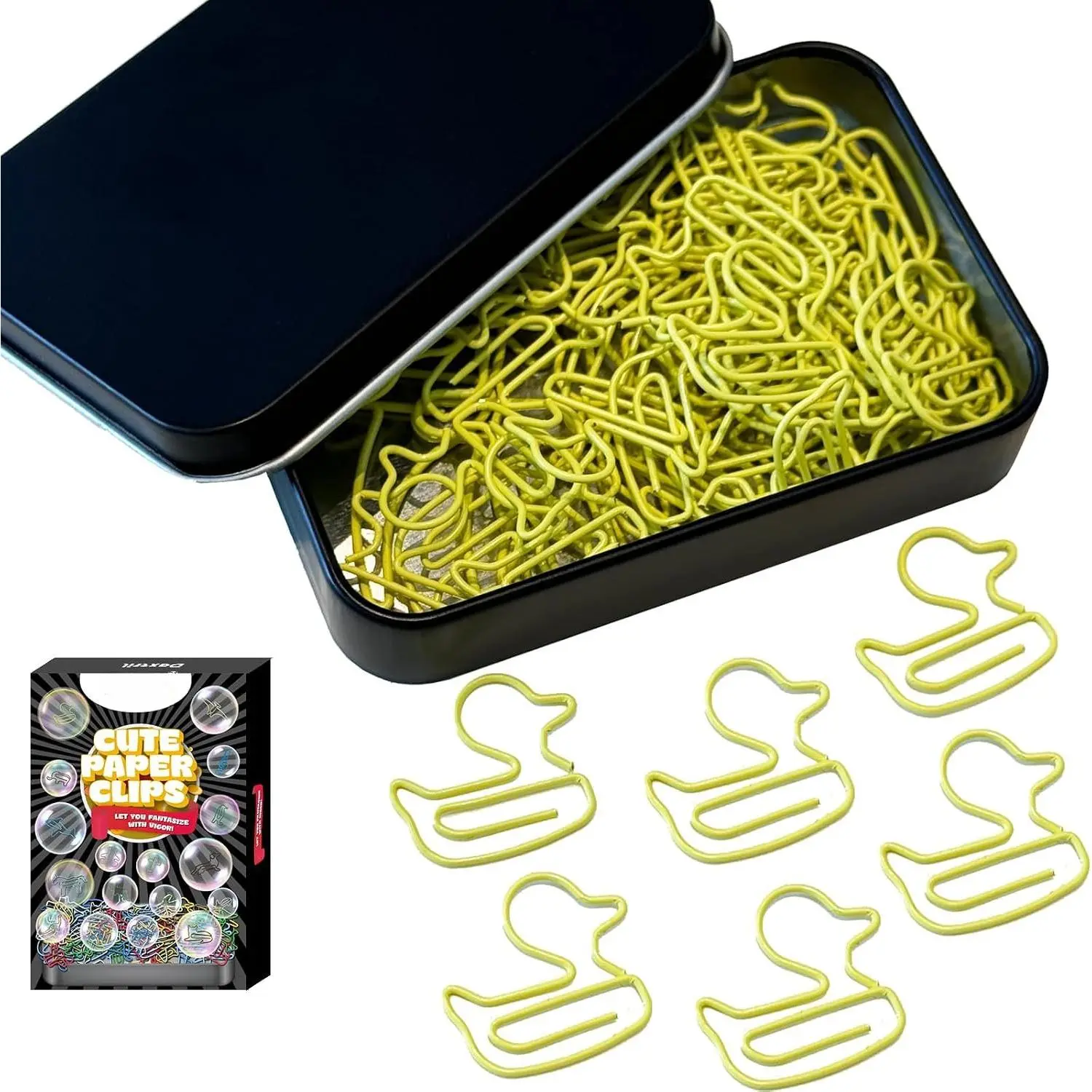 Cute Paper Clips, 60 count Duck Shaped Paper Clips Bookmarks, Small Gifts for Coworkers, Cute School Supplies,  Office Supplies Funny Gifts Holder Desk Decor  to School Supplies, Yellow