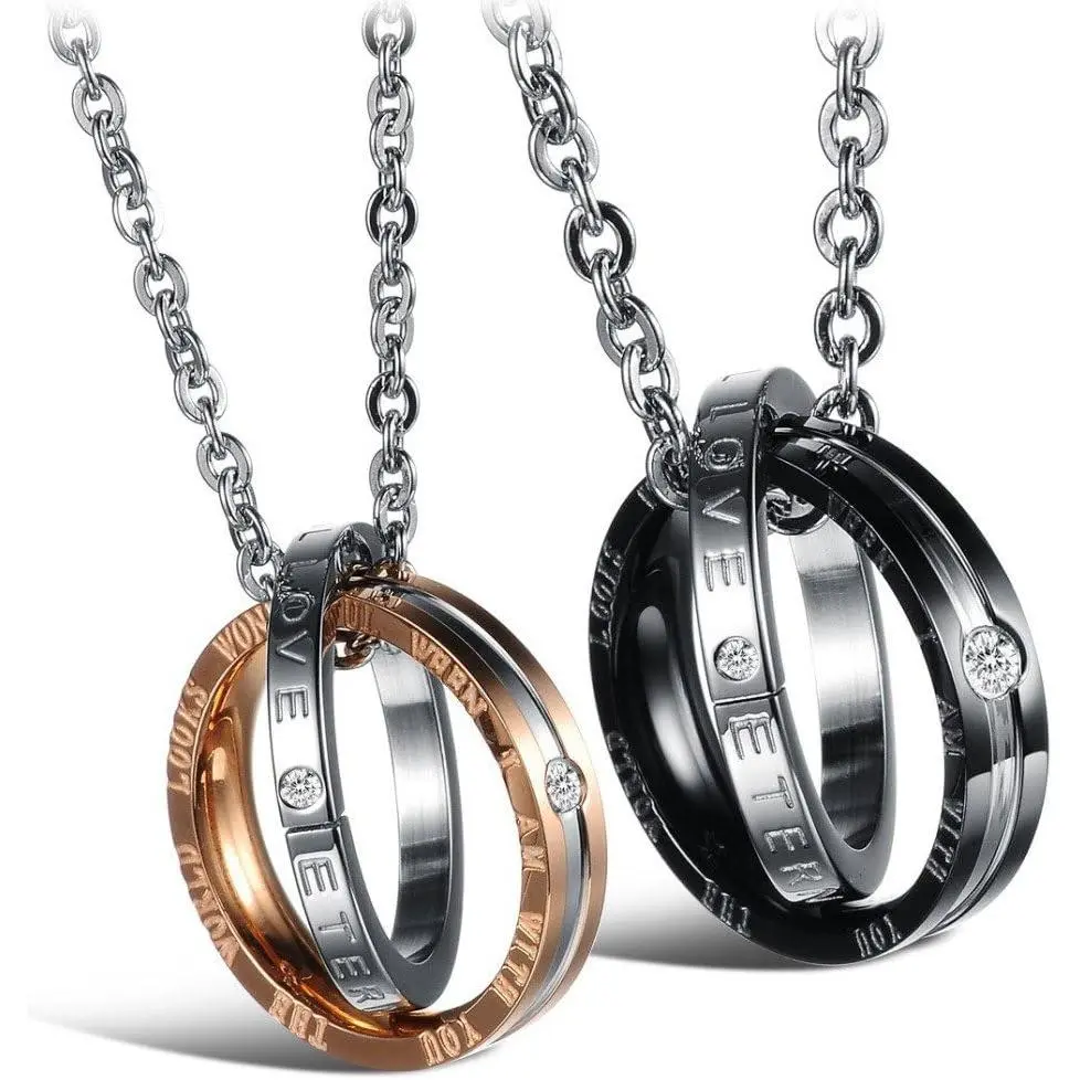 His Hers Matching Set Necklace For Couples, Titanium Stainless Steel Promise Love Pendant Necklaces,  Gifts for Girlfriend Boyfriend