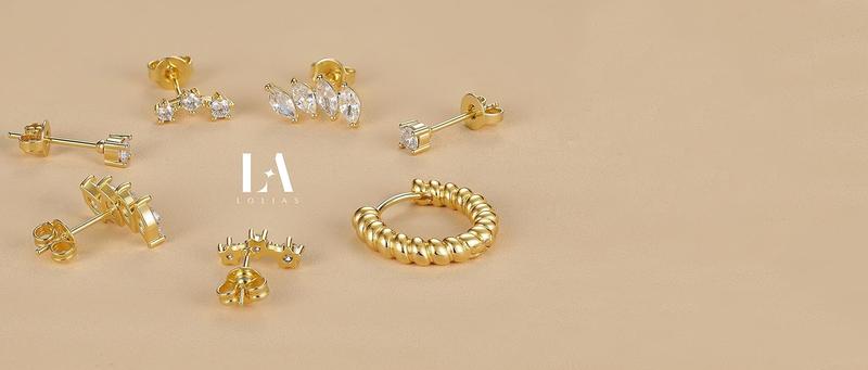 LOLIAS Gold Hoop Stud Earring Stacks for Women - 14K Gold Plated Chain Cartilage Earrings Cute Hypoallergenic Silver Huggie Earrings Sets for Multiple Piercing Jewelry Lightweight 8Pairs