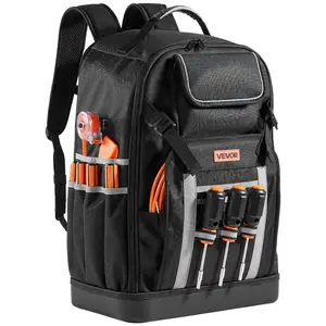 VEVOR Tool Backpack, 56 Pockets, Heavy-duty Tools Storage Organizer Bags with Molded Base, Electrician Jobsite Backpack for Construction Jobsite, Electrician, Industrial, Repairman, and HVAC Techs