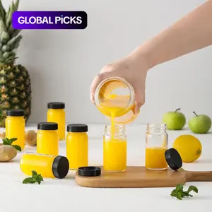 Small Glass Juice Storage Container with Lid and Label Sticker, 60ML Capacity Leak-Proof Bottle, Classic Style Round Shape