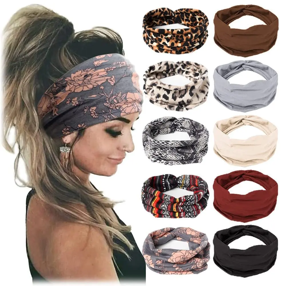 10 Pack Bohemian Style Headbands for Women, Non-Slip & Breathable Elastic Fabric, Chic Sports Hair Accessories for Running & Yoga, Female, Adults, Chic Sports Headbands, Comfortable Fit, One Size