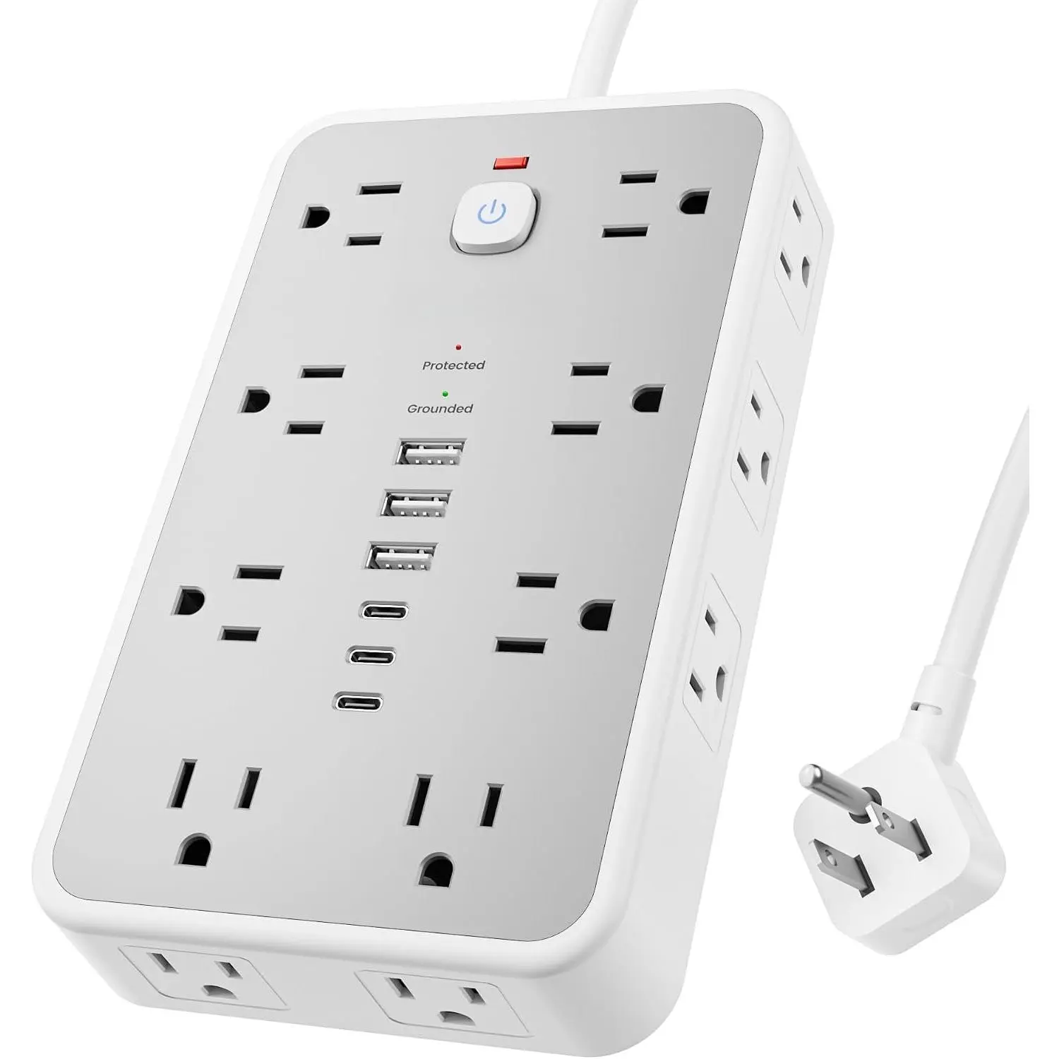 6 FT Surge Protector Power Strip with 6 USB, 16 Outlets, 2400J | 3 USB-A & 3 USB-C Ports, 1.7" Wide-Spaced Outlets, 1875W/15A, Flat Plug, 4-Sided Design for , Office, Dorm & Gaming