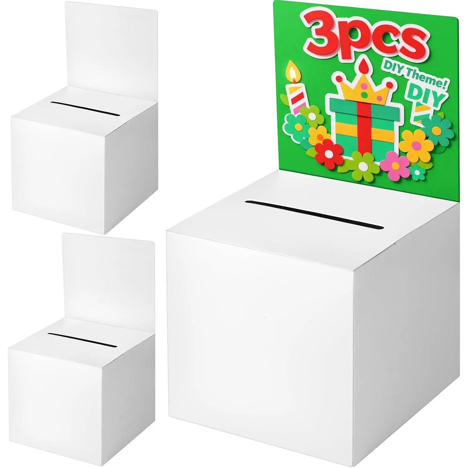 3-Pieces Thick Cardboard White Raffle Boxes with Slot Insertion, Removable Header Card Box for Tickets, Voting, Fundraising Events, Suitable for Office Stationery Supplies