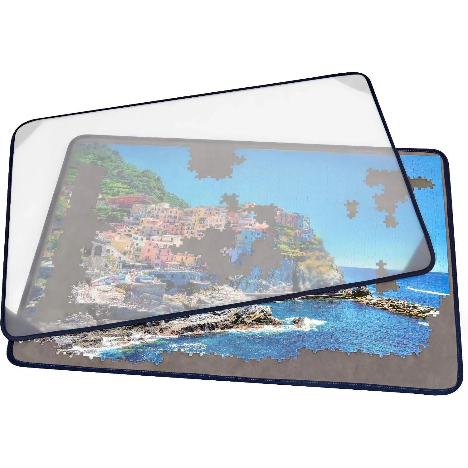 Portable Jigsaw Puzzle Board Mat with Dustproof Cover for Puzzle Storage Saver, Non-Slip Surface, Up to 1000 Pieces, Gray