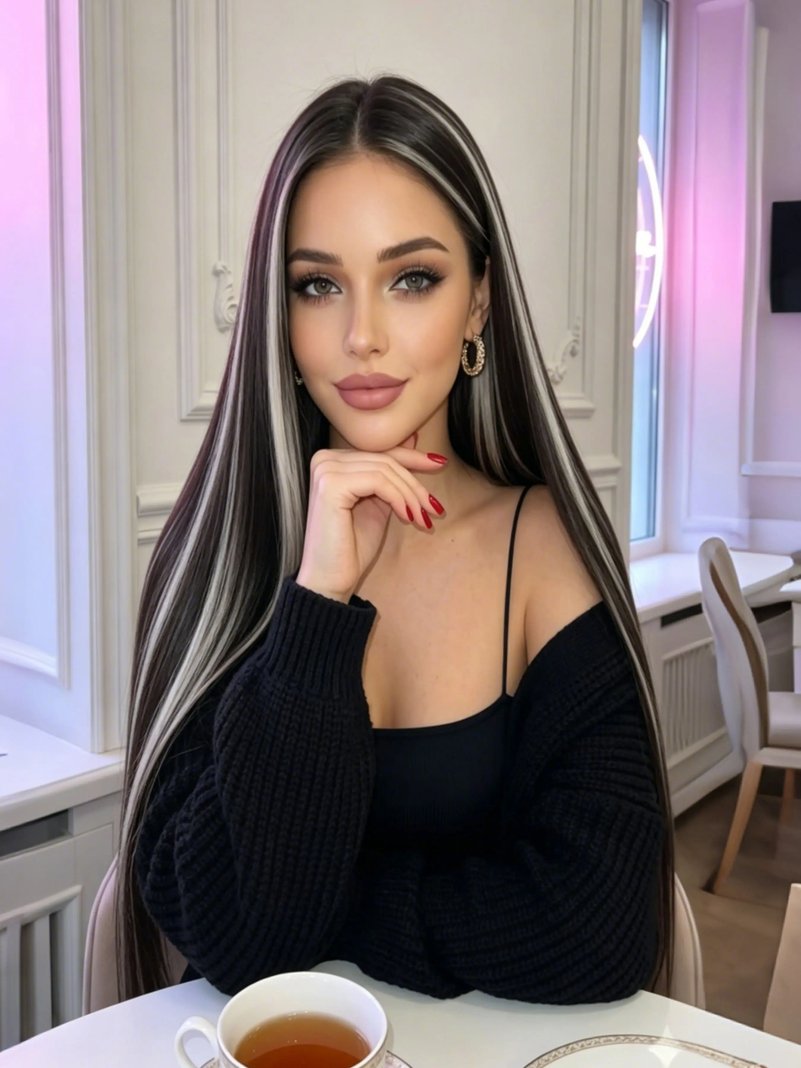 Highlights 13x4 Front Lace Straight Wig, Free Parting, Natural Hairline, Heat Resistant Synthetic Fiber, 28 Inch, All Seasons, Straight Synthetic Wigs