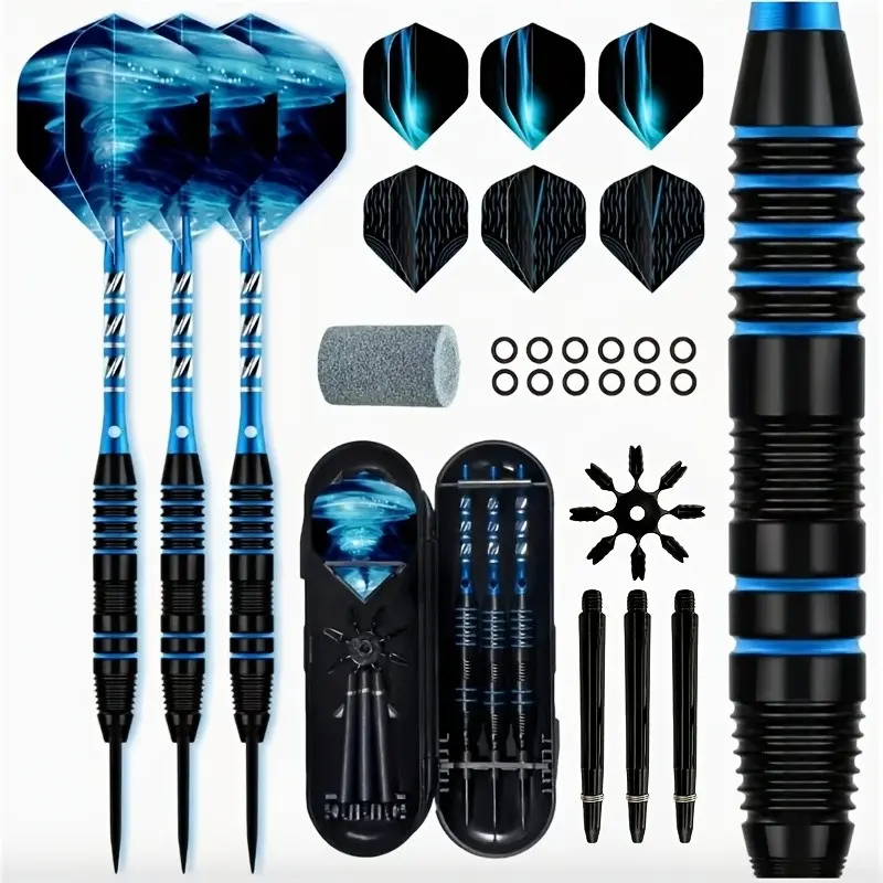 Glowing Steel Tip Darts Set for Beginners and Pros, Heavy-Duty Knurled Barrel, Aluminum Alloy Shafts, Full Accessories Kit, Portable Hard Case