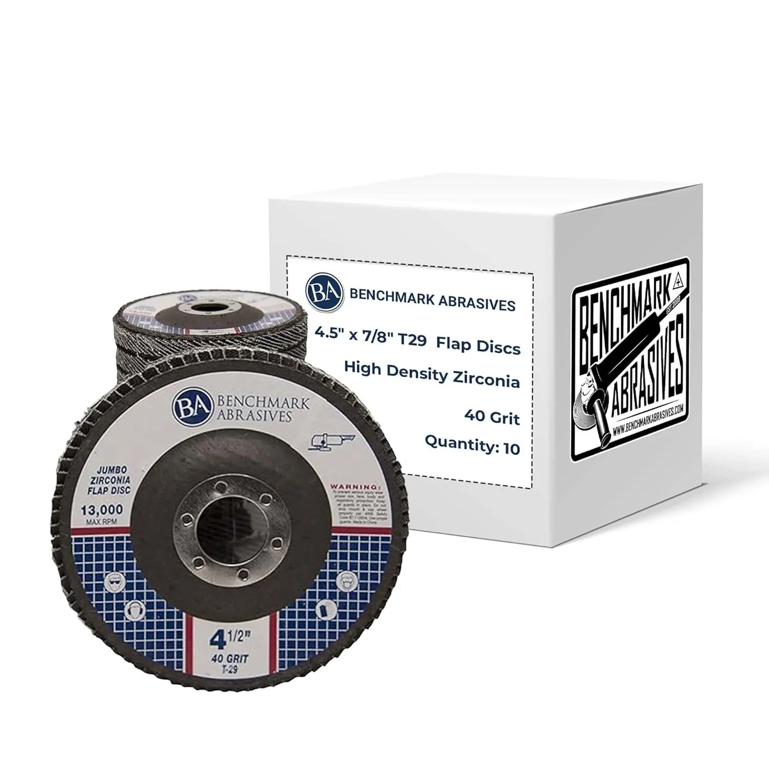 Abrasives 4.5" x 7/8" Zirconia Type 29 Flap Discs, 40 Grit| High Density Sanding and Finishing Wheels for Angle, 10-Count