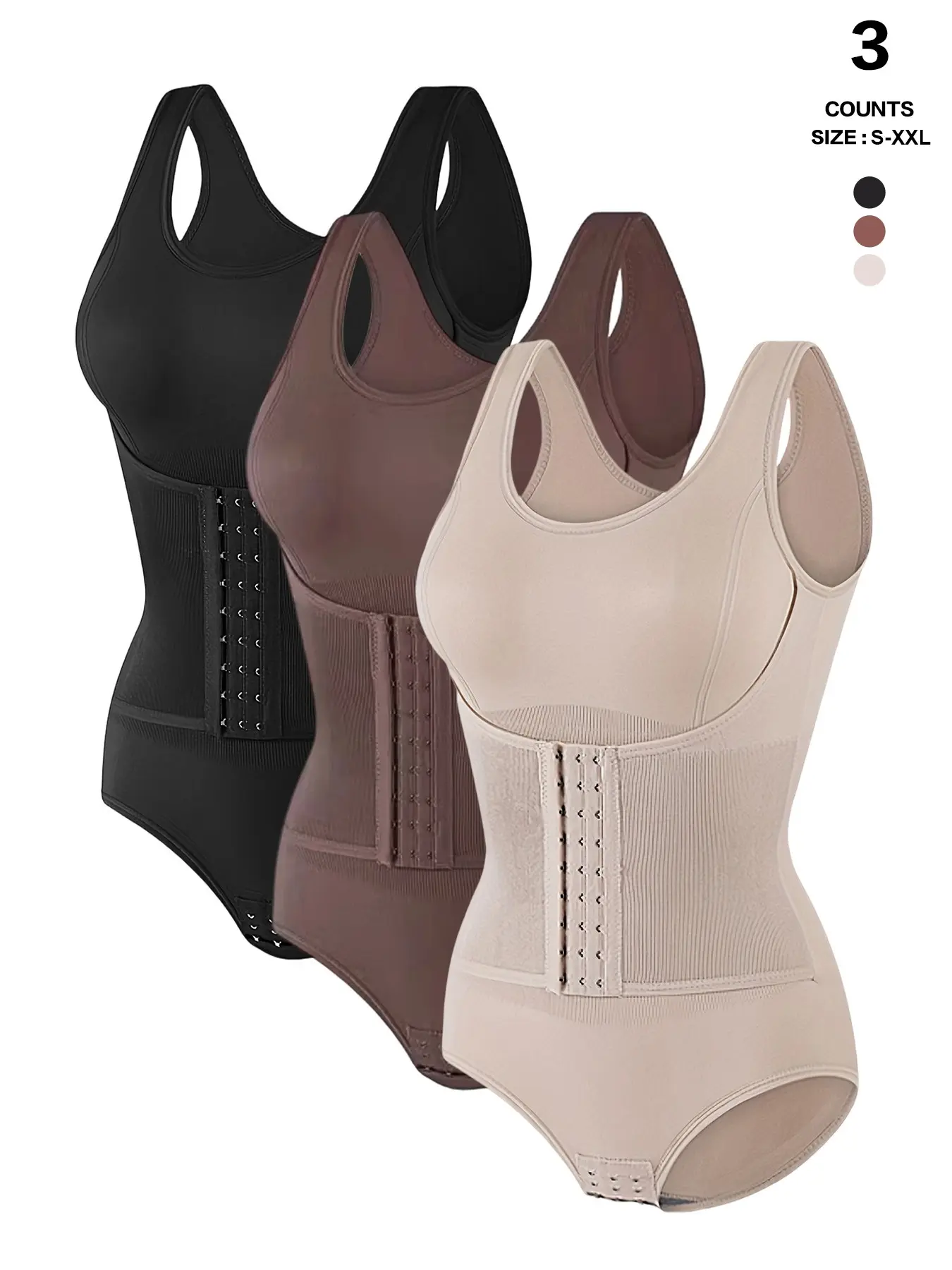 Compression Tank Bodysuit Shapewear, Adjustable Hooks, Seamless Slimming Waist Trainer, Butt Lifting Full Body Shaper, Under Dresses