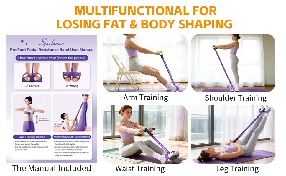 Foot pedal resistance band with handle – six-tube design, 50 lbs pull, natural rubber material; specially designed for…