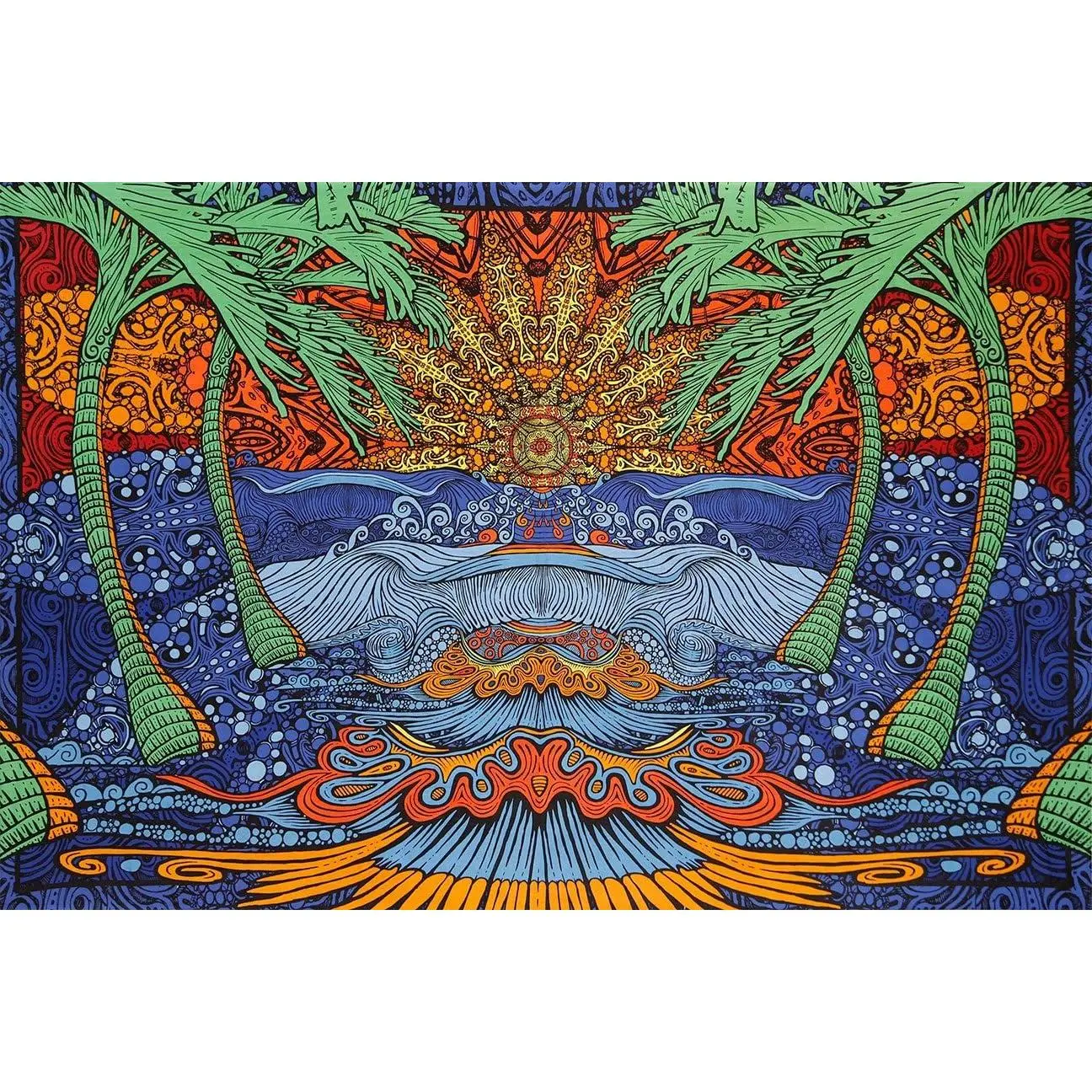 Sunshine 2D Epic Tropical Paradise Surf Wave Palm Tree Tapestry Tablecloth Beach Sheet Wall Art Huge 60 x 40 Inch