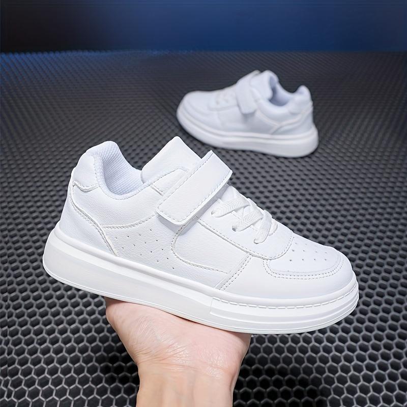 (New)Boys' Casual Sneakers, Summer New Outdoor Fashion Three-Color Leather Convenient Velcro Campus Performance White Shoes, Medium and Large Boys' and Girls' Black and White Sneakers Sizes 28-40(Gift)11