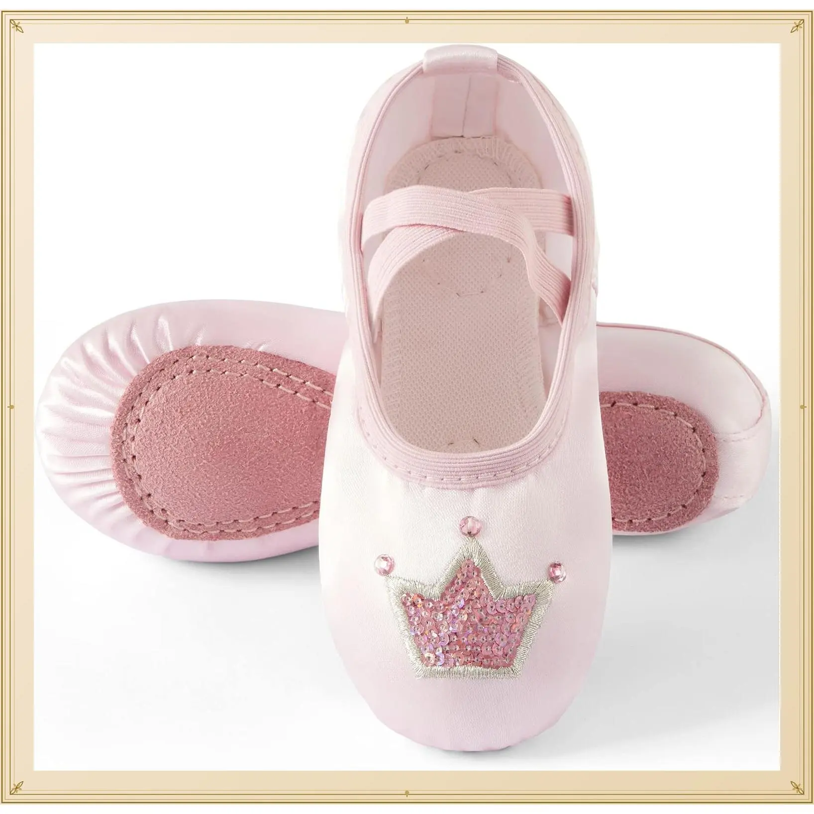 Ballet Shoes for Girls, Satin Dance Practice Slippers Split Soft Leather Flat Sole Yoga Gymnastics Shoes (Toddler/Little/Big Kid)Gift