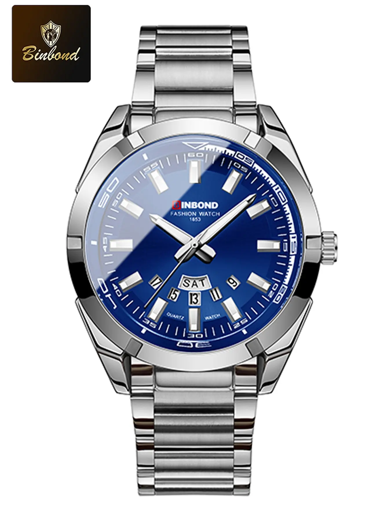Binbond Men's Fashion Watch, Date Display, Luxury Casual Sports Clock, Classic Business Quartz, Stainless Steel Men's Watch