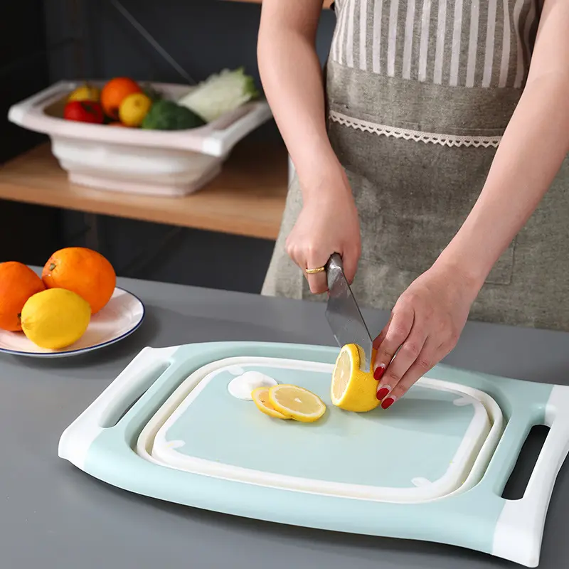 Kitchen Multifunctional Folding Cutting Board with Drain Basin Dual - Use Large Capacity Hanging Storage for Cutting Vegetables Washing Fruits Portable