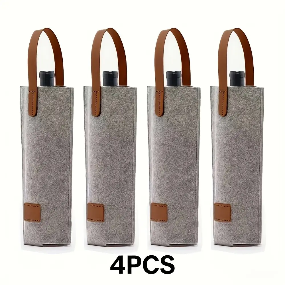 4pcs Felt Wine Tote Bags, Portable Lightweight Wine Gift Bags, Easy Champagne Storage, Single-Bottle Holder, Ideal for Picnics, Camping, Parties, Gifts