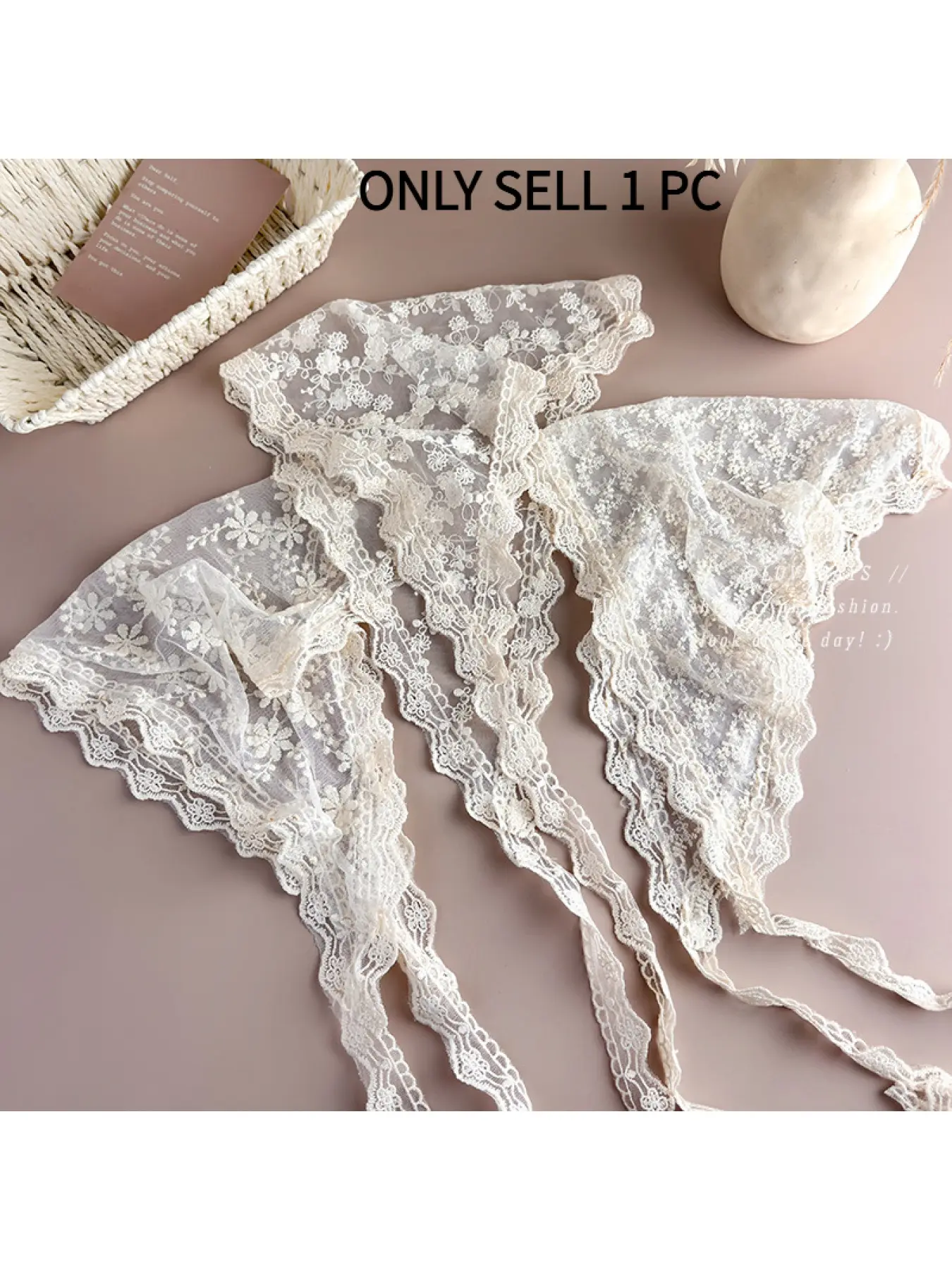 Pastoral White Floral Lace Tie Bandana for Women, Multiuse Triangle Head Scarf, Floral Print Scarf, Hair Scarves, Versatile Layering Hem Skirt Fashion Outfit Accessory