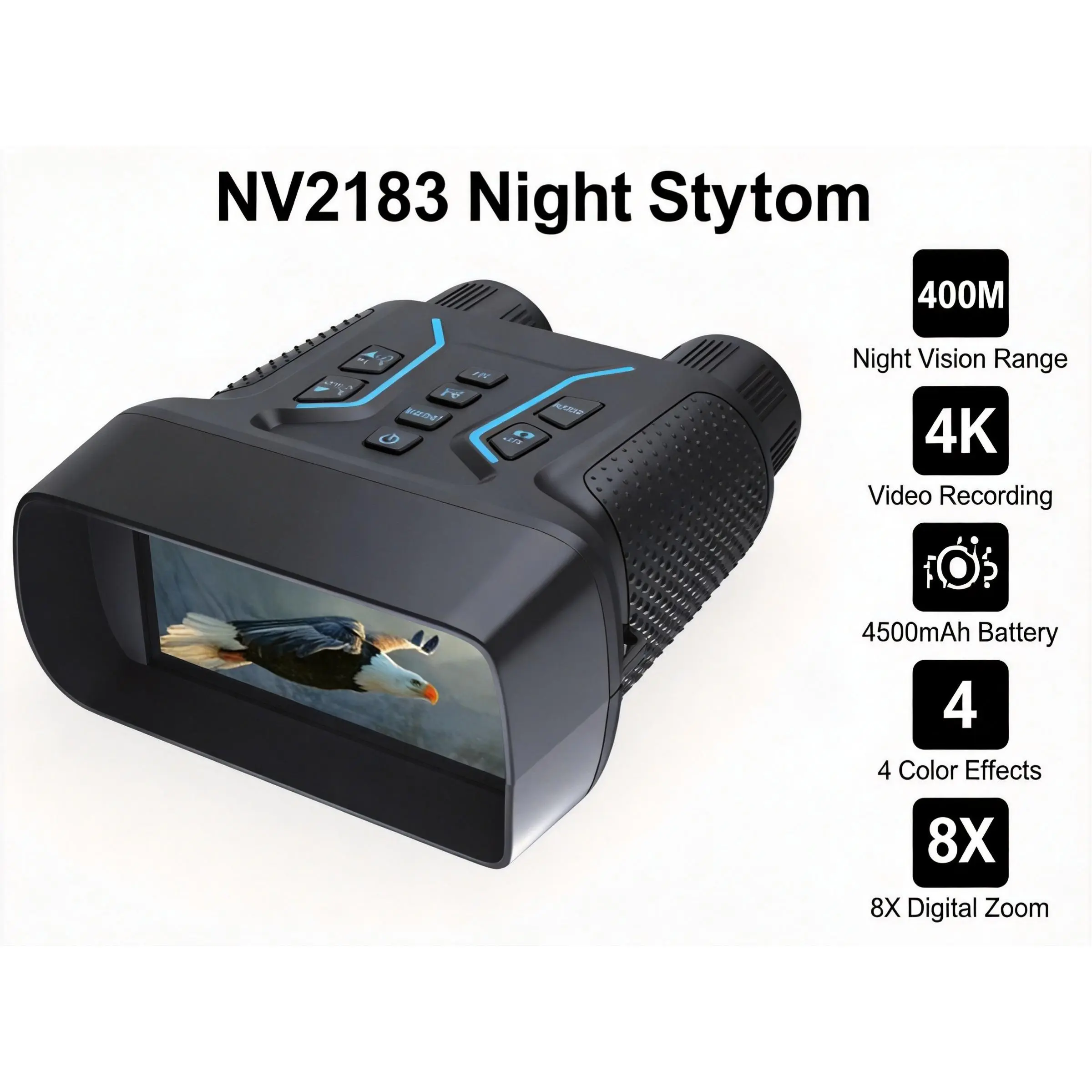 NV2183 Digital Night Vision Binoculars | 4K Video Record, 400M Full Dark Night Vision,8X Digital Zoom,4.5” HD Screen,4500mAh Rechargeable Battery for Hunting Wildlife Observation Camping Night Fishing