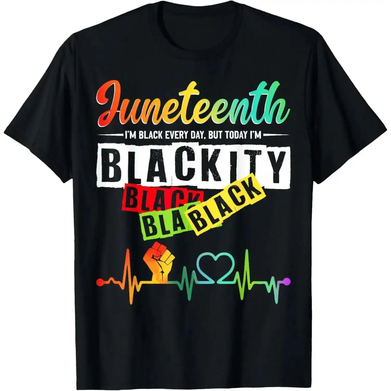 100% Cotton Juneteenth Blackity Heartbeat Black History African America T-Shirt