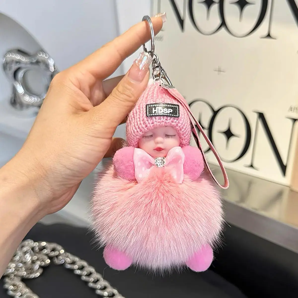 Kawaii Fluffy Baby Doll Keychain Bag Charm Car Keychain Home Decor Backpack Accessory Viral TikTok Gifts for Women Girls Aesthetic Soft Plush Toy