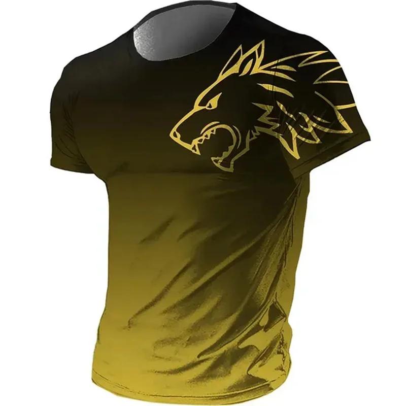 Kyn Apparel T-shirts for men fitness sportswear 2024 Summer Vintage Men's 3d Printed Quick-Drying Gradient T-shirt Animal Wolf Short Sleeve