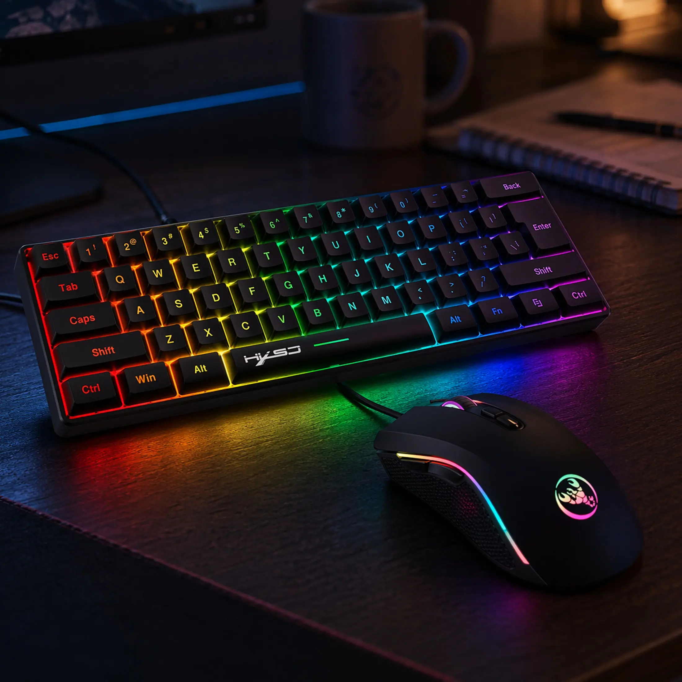 60% Gaming Keyboard and Mouse Combo, Ultra-Compact 61 Keys RGB Backlit Mini Keyboard, Wired Gaming Set for PC Gamer