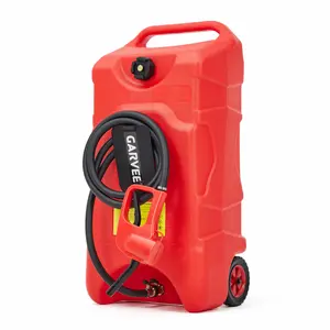 Garvee 13-16 Gallon Heavy-Duty Portable Gas Can Caddy with 10FT Manual Siphon Pump - Leak-Proof Fuel Transfer Storage Tank on Wheels for Car, ATV, Boat, Tractor, Lawn Mower, Snow Blower, Generator