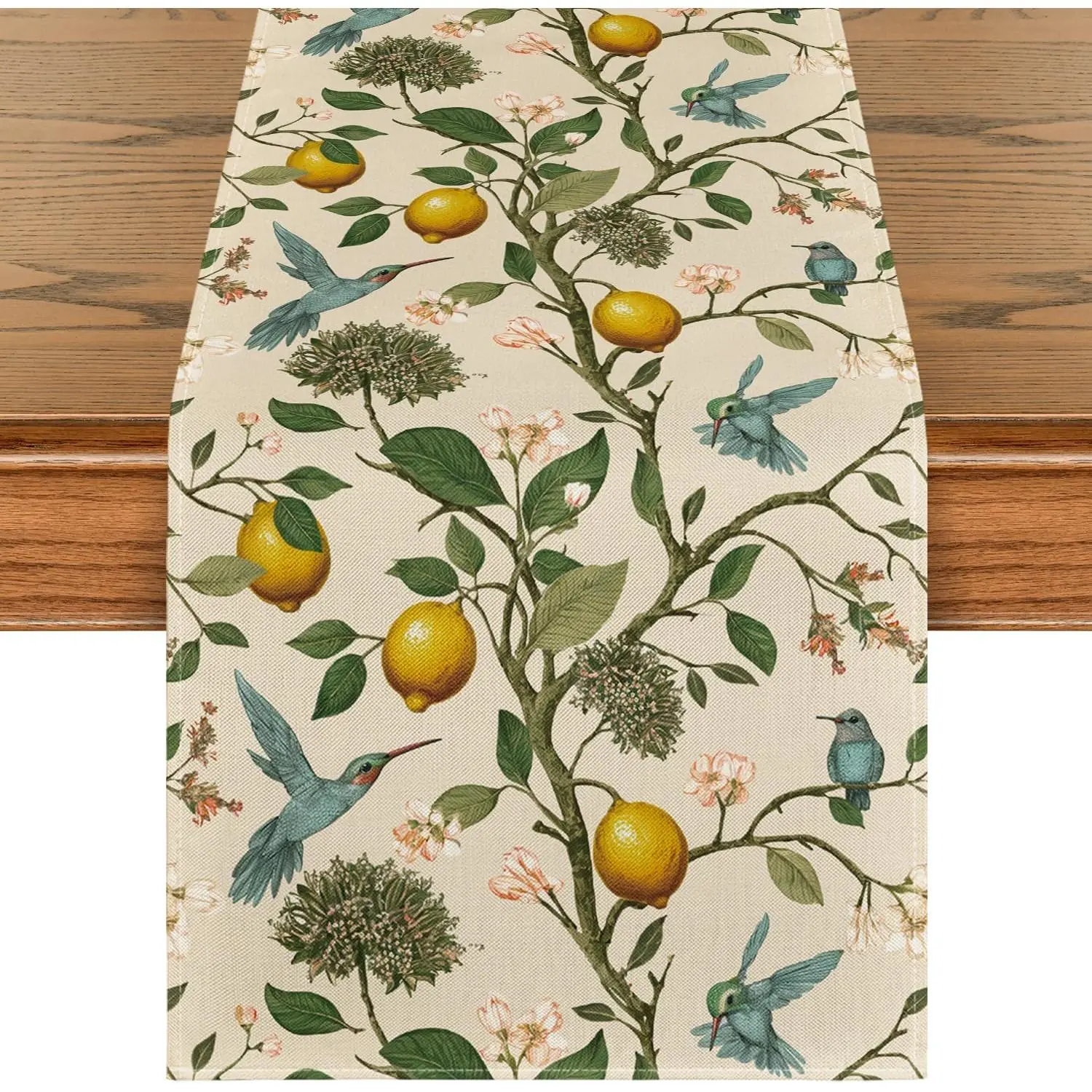 Vintage Rustic 13x72 in Brown Lemon Tree Bird Floral Table Runner - Wedding, Party, Easter Sunday All-Seasons Home Kitchen Dining Decoration