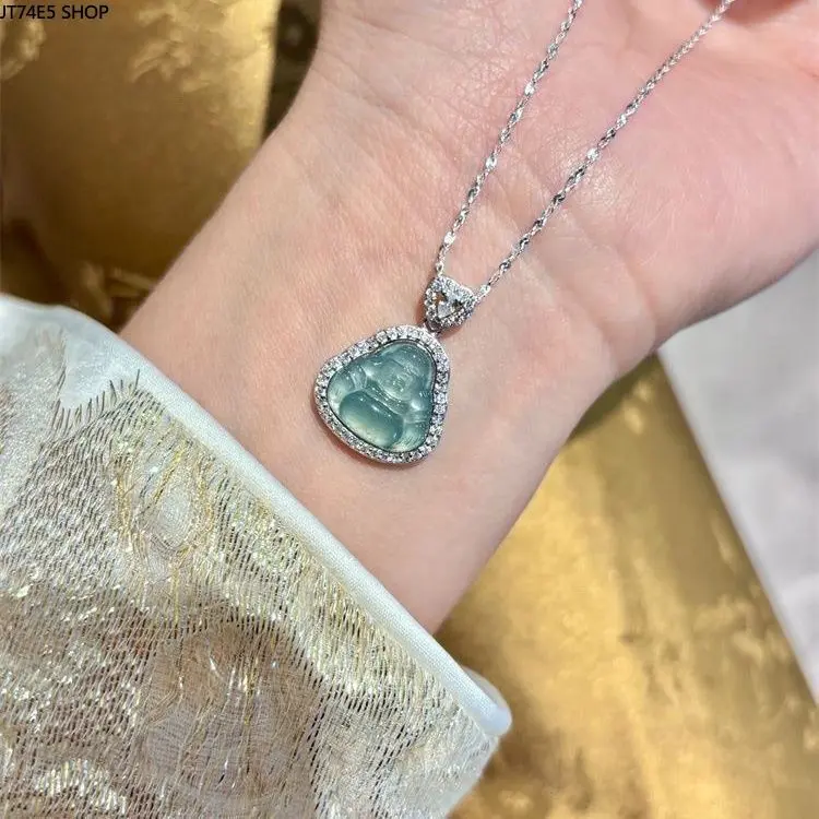 New Chinese zircon smiley face Maitreya Buddha pendant necklace women's high-end light luxury niche temperament design sense neck chain lucky