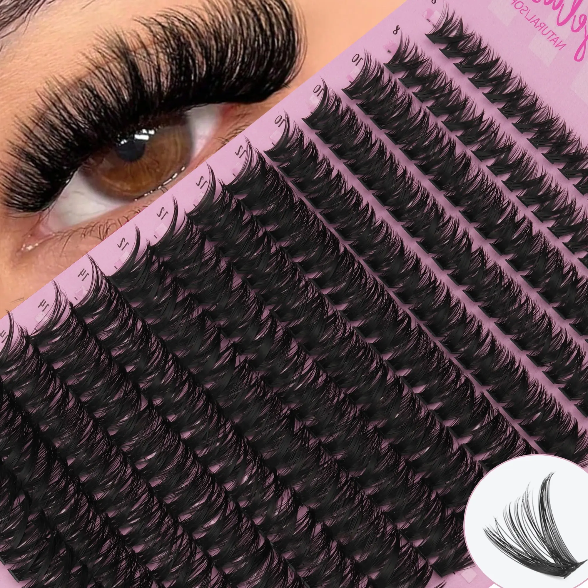 14 Rows 280 Clusters Dense Lashes, 60D Fluffy False Eyelash Extensions, Lightweight Reusable Lash Strips, Travel Friendly, Comfortable Fit